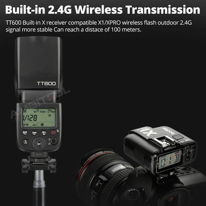 Godox TT600 2.4G Wireless Camera Flash – GN60 Speedlite Master/Slave for Canon, Nikon, Sony, Pentax, Olympus, Fuji, Lumix