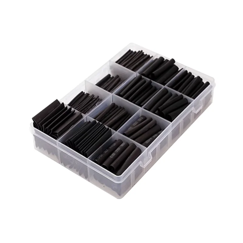 625pcs Heat Shrink Tubing Set – 2:1 Black Thermoresistant Polyolefin Sleeving for Wire & Cable Wrapping