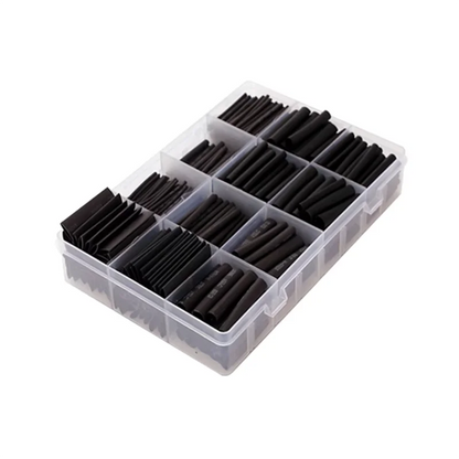 625pcs Heat Shrink Tubing Set – 2:1 Black Thermoresistant Polyolefin Sleeving for Wire & Cable Wrapping