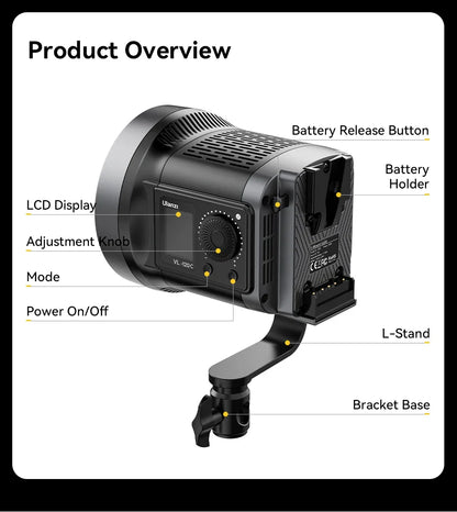Ulanzi VL-120Bi VL-120C 120W V-Mount COB Light – Wireless APP Control, 2700K-6500K Video Light for Skit Video Photography