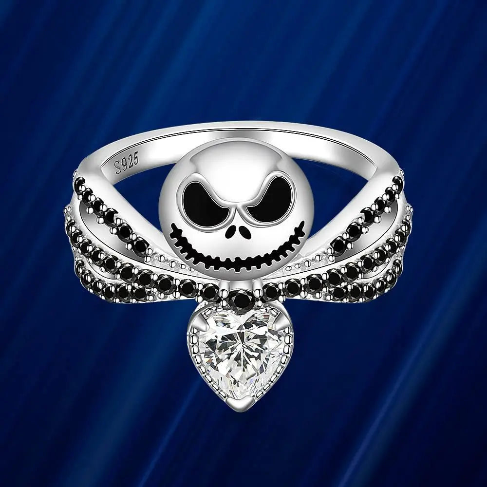 Disney Nightmare Before Christmas Jack Skellington Ring – Black Enamel Crystal Halloween Jewelry for Women