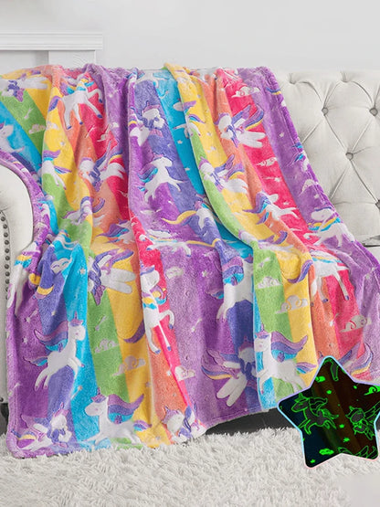 Glow-in-the-Dark Unicorn Blanket for Girls – Soft Pink Fleece Throw, Perfect Christmas & Birthday Gift for Toddlers and Kids