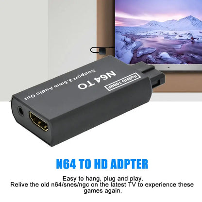 N64 to HDMI Converter Adapter — Plug & Play for N64/SNES/NGC (PAL/NTSC) with 3.5mm Audio Output