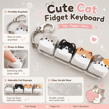 Cute Cat Relax Keycap Fidget Toy - Kawaii 4-Key Keyboard Keychain & Bag Charm Gift