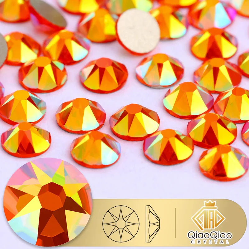 QIAO 2088 Crystal Nail Art Rhinestones — Flat Back Non-Hotfix Strass for DIY Nail Decorations (8 Big + 8 Small)