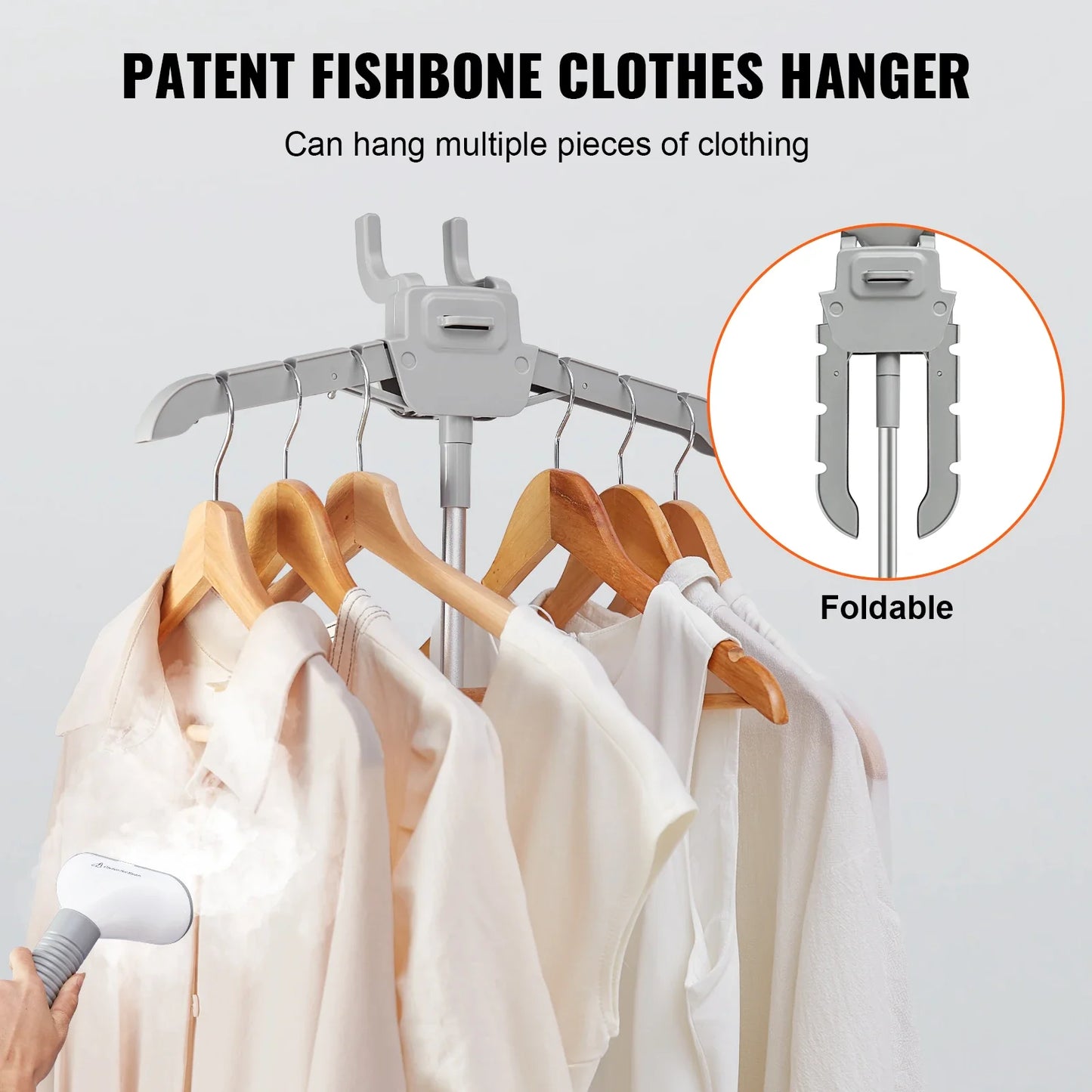 VEVOR Standing Garment Steamer with Foldable Hanger - 0.5 Gallon Tank for 90-Minute Continuous Home Steam Cleaning