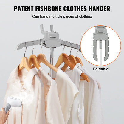VEVOR Standing Garment Steamer with Foldable Hanger - 0.5 Gallon Tank for 90-Minute Continuous Home Steam Cleaning
