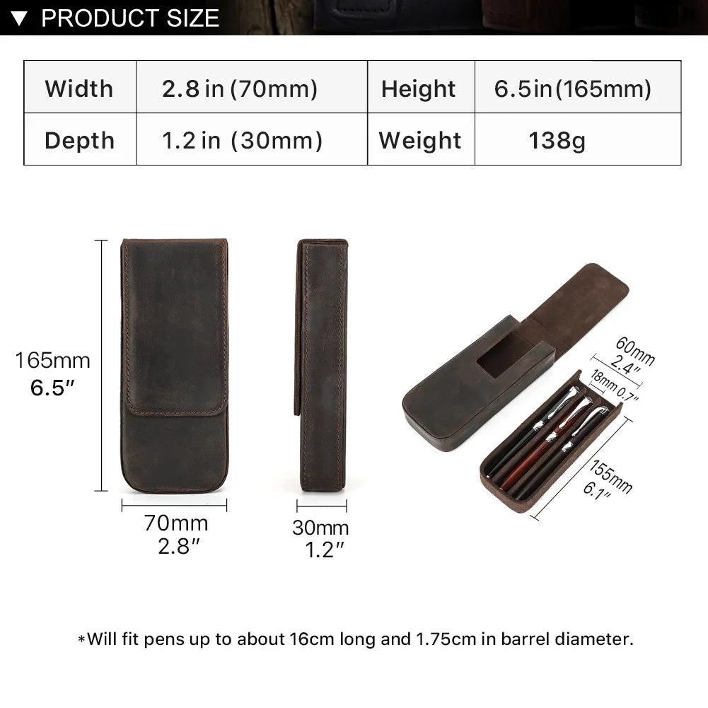 Luxury Genuine Leather 3-Slot Pen Case: Removable Pen Tray Holder - Office & School Supplies Pouch, Creative Gift