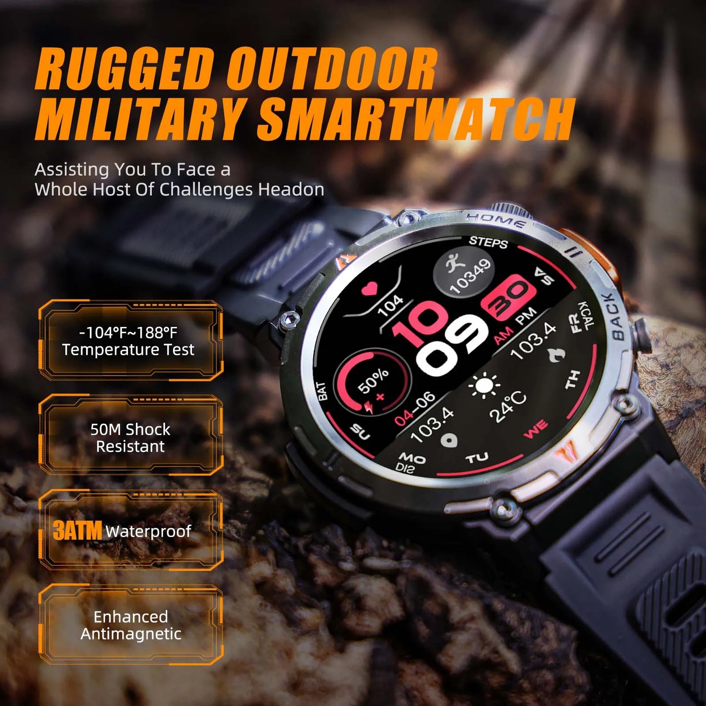 EIGIIS KE3 Smartwatch for Men – 3ATM Waterproof, Bluetooth Call, Health Monitor, Flashlight, 100+ Sports Modes