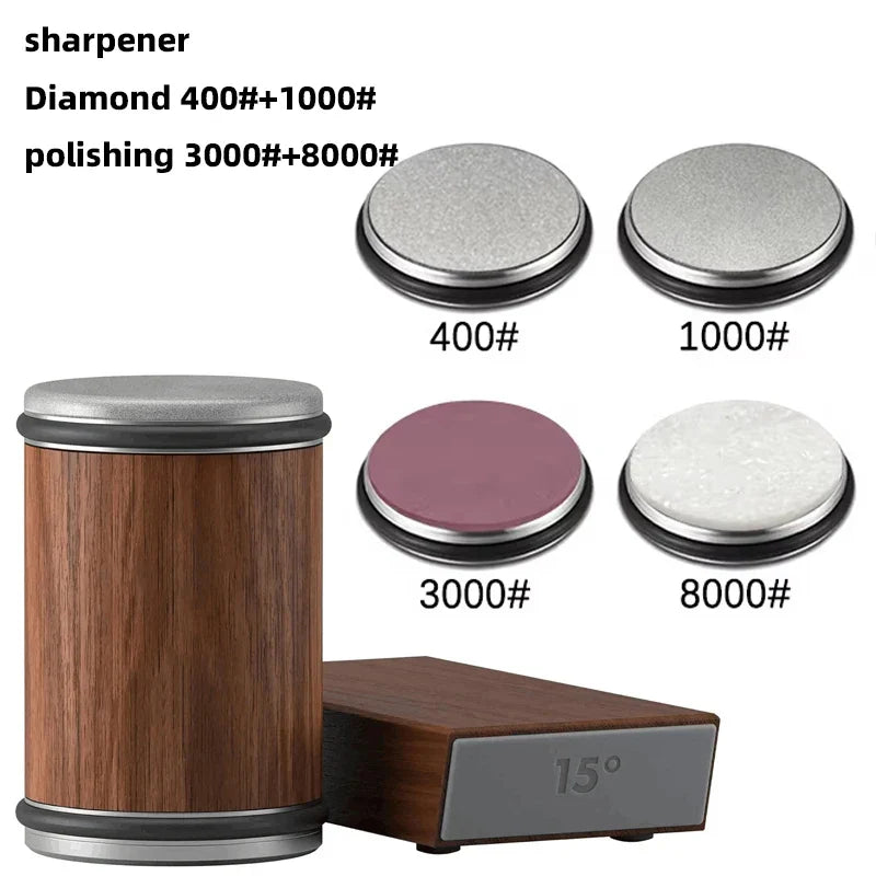 New Rolling Double-Sided Diamond Knife Sharpener – 15° & 20° Magnetic Angle Roller for Kitchen Sharpening