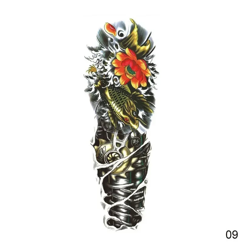 16 Designs Full Arm Temporary Tattoo Sleeves - Waterproof Body Art Stickers for Men & Women Fashion Style