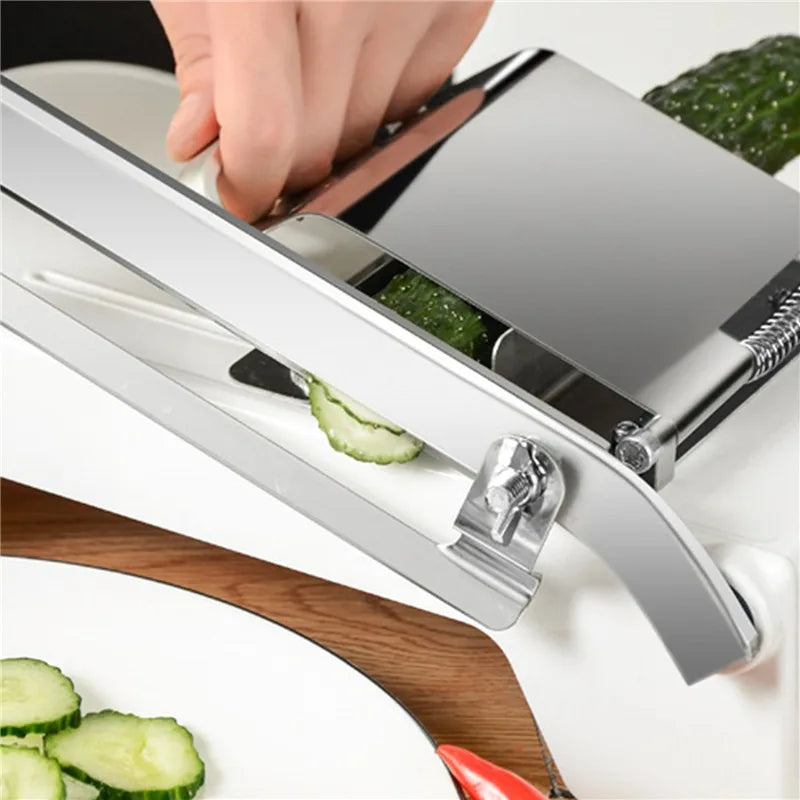 Manual Stainless Steel Frozen Meat Slicer - Kitchen Food Cutter with Automatic Meat Delivery and Nonslip Handle