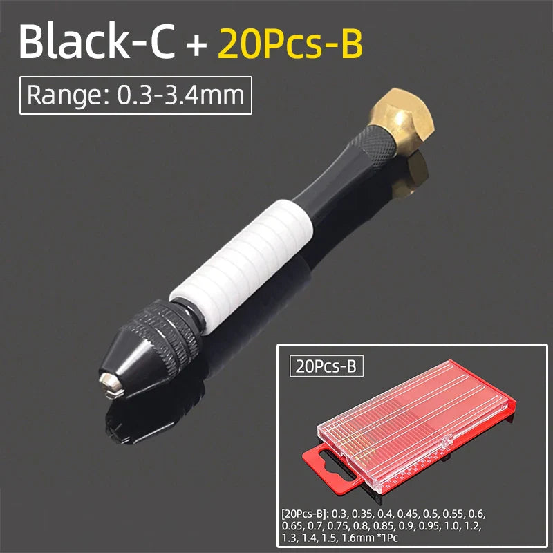 Mini Aluminum Hand Drill 0.3–3.4mm – Keyless Chuck Micro Rotary Tool with HSS Twist Drill Bit Set for Wood & DIY Crafts