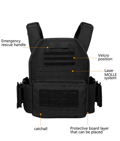 New 6094 Combat Vest – Quick Detachable Light Laser Cut Tactical Gear, Black Airsoft Carrier for Combat Equipment