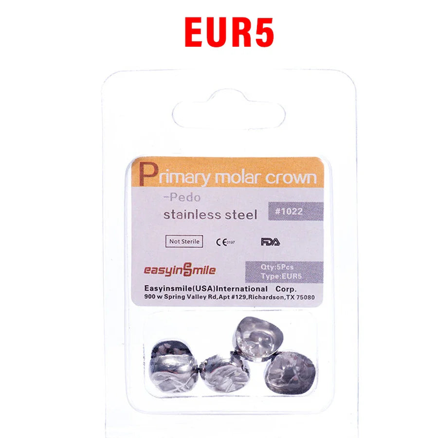5PCS EASYINSMILE Kids Stainless Steel Dental Crowns – Primary Molar Teeth Refill D2-D7