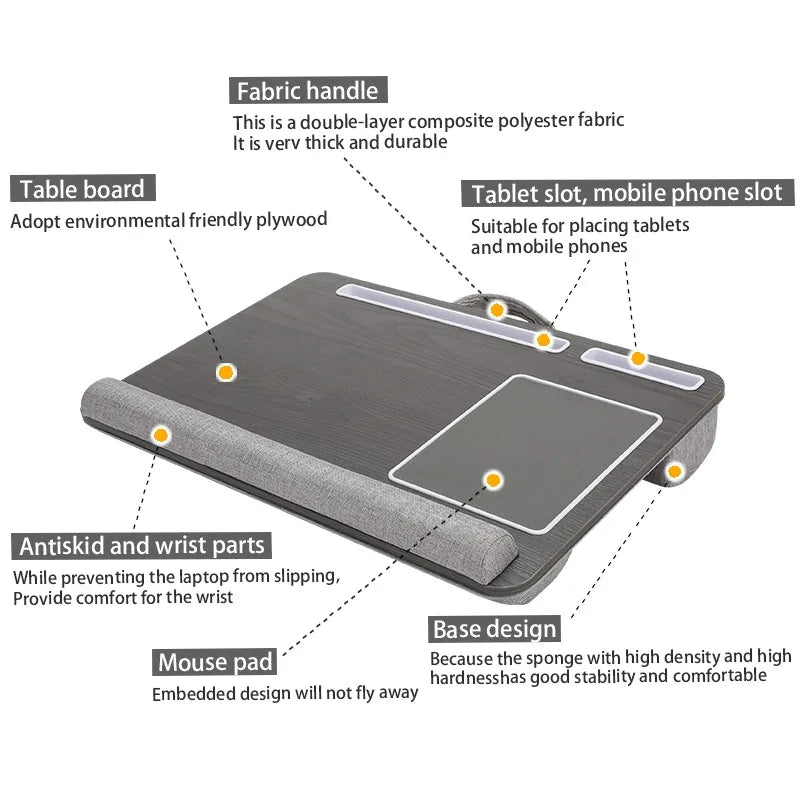 Multi-Purpose Laptop Desk with Adjustable Legs – Portable Bed & Sofa Table with Double Groove, Anti-Slip Bar & Embedded Mouse Pad