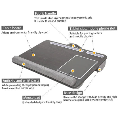 Multi-Purpose Laptop Desk with Adjustable Legs – Portable Bed & Sofa Table with Double Groove, Anti-Slip Bar & Embedded Mouse Pad