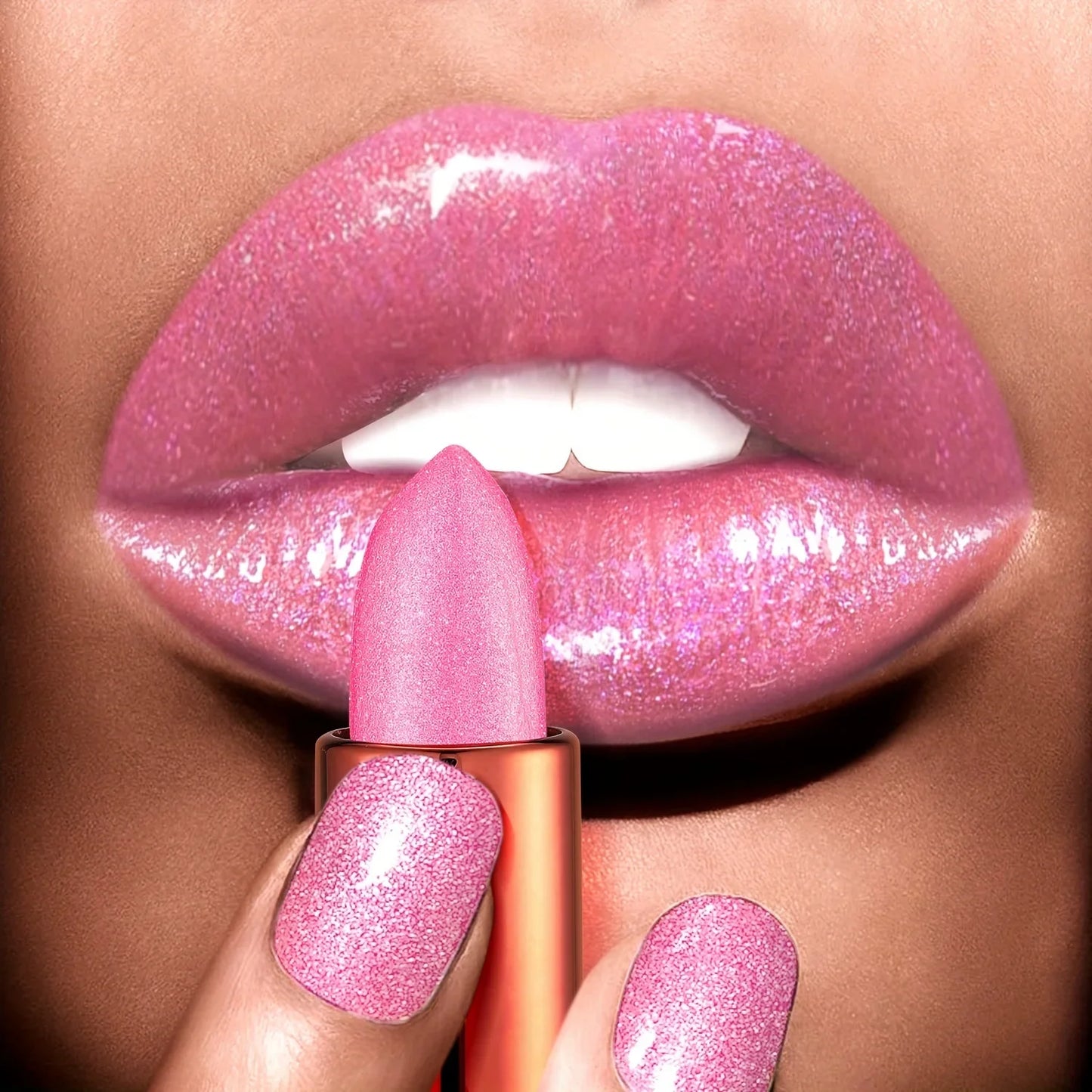 Rose Smoke Powder Lipstick – Glossy Velvet, Waterproof, Durable Starry Shine Lip Color