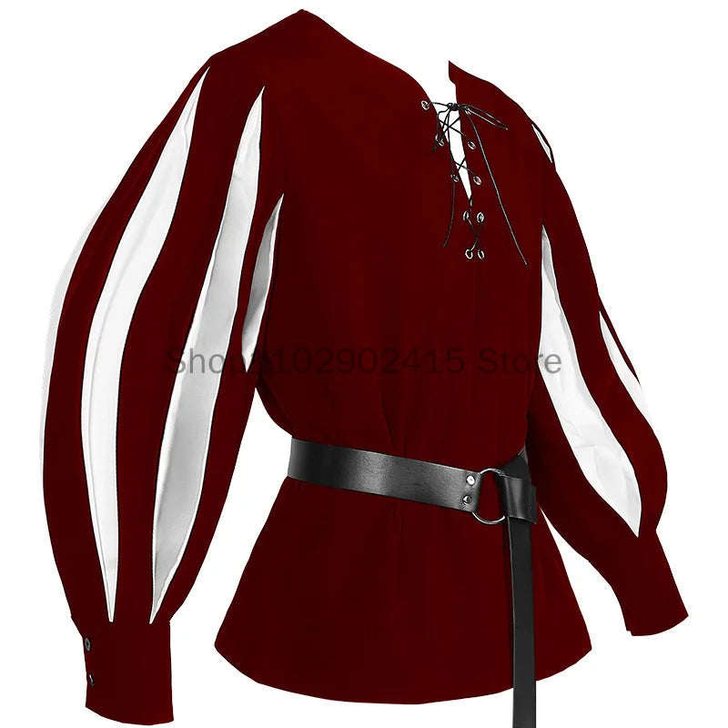 Men’s Medieval Warrior Tunic – Landsknecht Shirt, German LARP Pirate Lace-Up Top for Halloween & Renaissance Costume