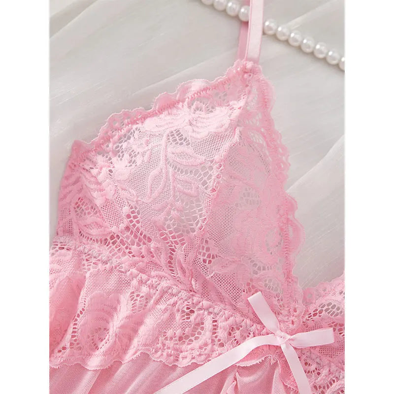 Women’s Lingerie Set — Plus Size Lace Nightgown, Thong & Suspender Sexy Sleepwear