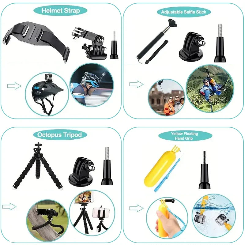 58-in-1 Action Camera Accessory Kit — Compatible with GoPro Hero 12–1, DJI, Insta360, SJCAM, Yi, EKEN, Osmo, AKASO