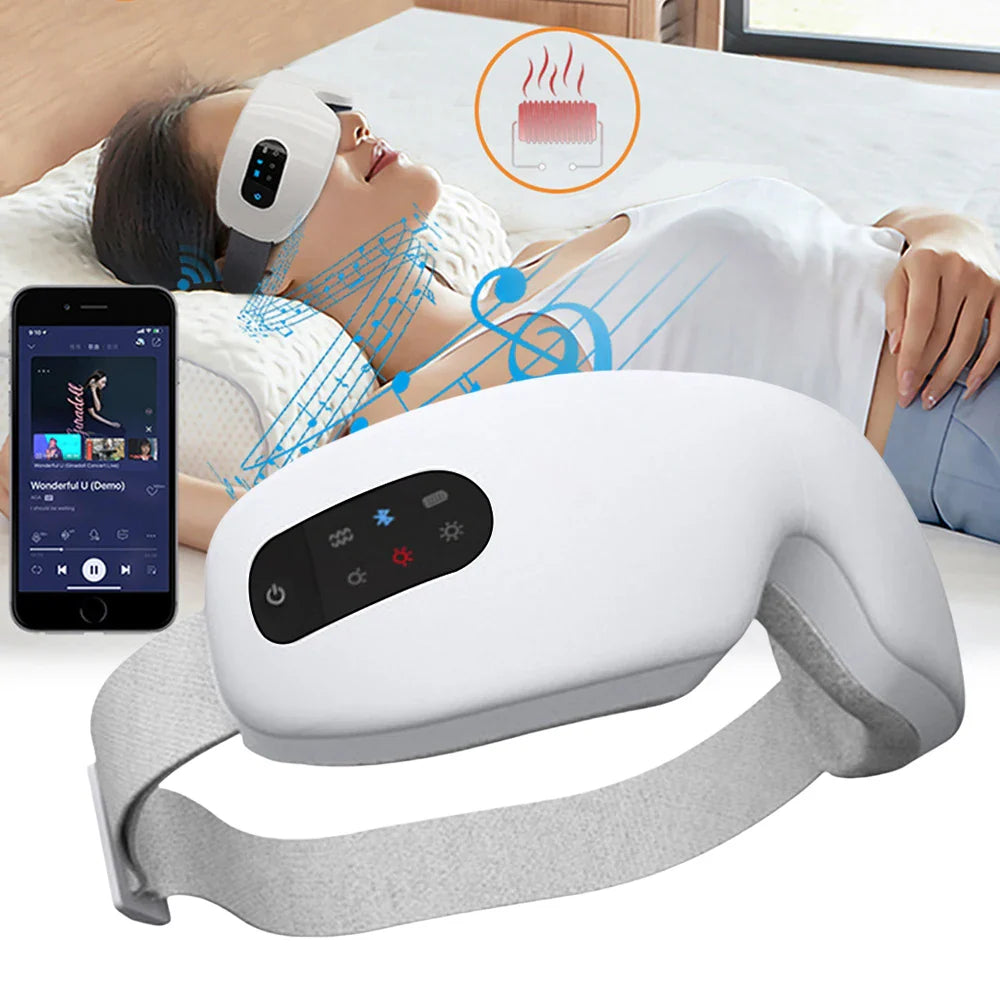 Smart Heated Eye Massager — Vibration + Bluetooth Music, Foldable Portable Eyemask for Dry Eye & Fatigue Relief