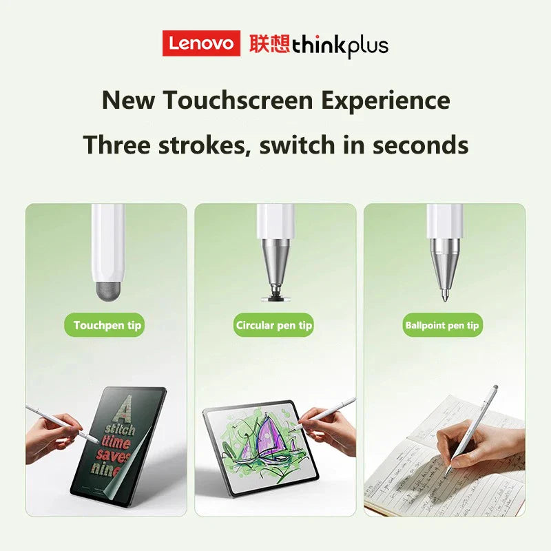 Lenovo Universal Stylus with 3 Pen Tips – Compatible with Android, iOS, iPad, Apple Pencil, Huawei, Xiaomi & Samsung Tablets
