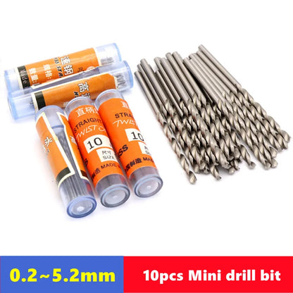 10PCS W6542 HSS Mini Drill Bit Set 0.2–5.2mm – Straight Shank Bits for Stainless Steel, Wood & Electric Drills