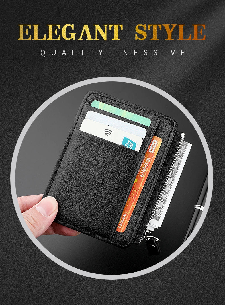Mini Credit Card Wallet for Men – Slim ID Holder with Zipper, Small Sleeve-Style Short Coin Wallet