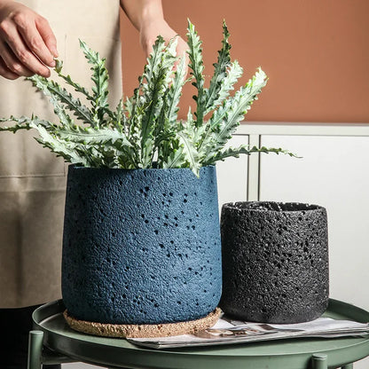 Nordic Cement Flower Pot - Mountain Stone Planter with Tray for Indoor & Outdoor Decor