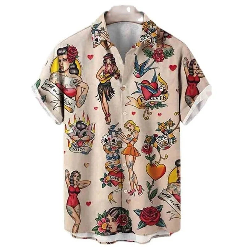 Men's Retro Mermaid Hawaiian Shirt - 3D Print Casual Short Sleeve Button-Up Summer Shirt