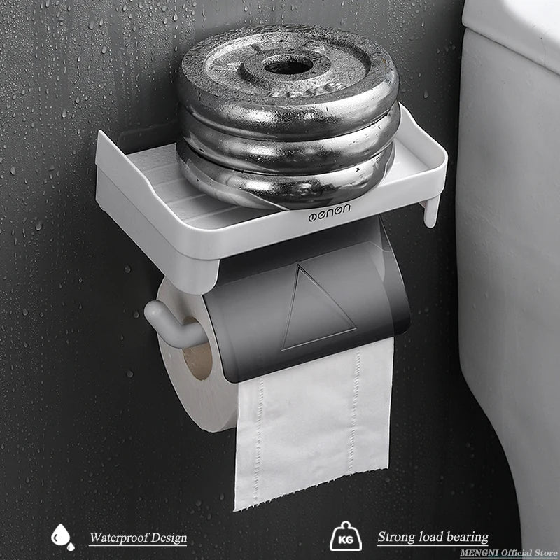 MENGNI Wall Mount Toilet Paper Holder - Waterproof Plastic Roll Paper Storage Rack for Bathroom Tissue - Organizer Shelves