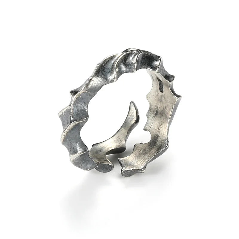 925 Silver Retro Vine Branch Ring for Men – Creative Open Adjustable Finger Jewelry
