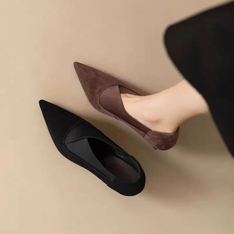 Women’s French Retro Ankle Boots - Pointed Toe Kitten Heels with Elastic Deep-Cut Design