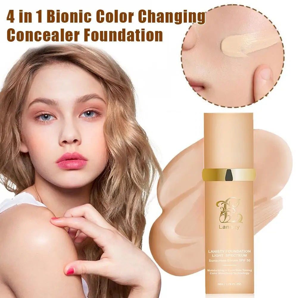4-in-1 Biomimic Foundation with SPF50+ – Longwearing Light-Adaptive Concealer & Changing Coverage Formula