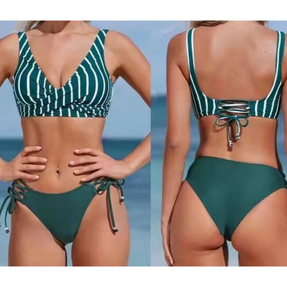 Vintage Printed Bikini Set – Women’s Cross Pleated Backless Lace-Up Push-Up Two-Piece Swimwear 2025 Beach Bathing Suit