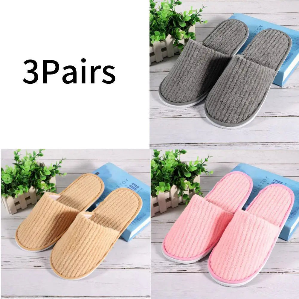 3 Pairs Set Non-Slip Closed Toe Disposable Hotel Slippers – Soft Indoor Guest & Travel Bathroom Slippers