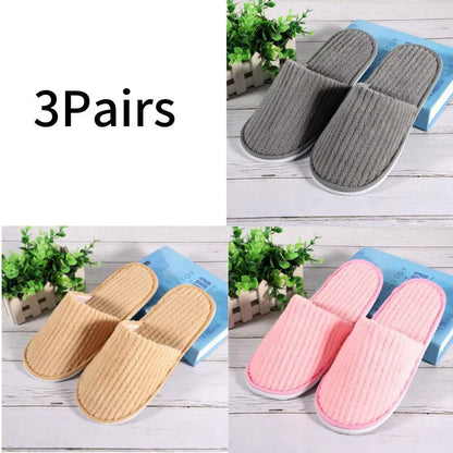 3 Pairs Set Non-Slip Closed Toe Disposable Hotel Slippers – Soft Indoor Guest & Travel Bathroom Slippers