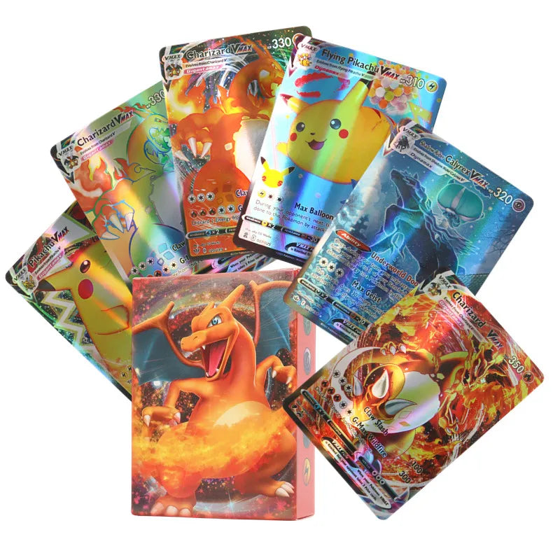 60-100Pcs English Pokemon Cards – Holographic EX, Vstar, Vmax, GX, Charizard, Mewtwo & Evolution Combos