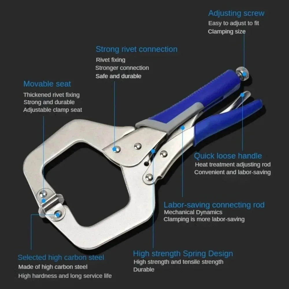 RUR Heavy-Duty C-Type Locking Pliers - Multi-Function Industrial Clamps for Woodworking & Repairs