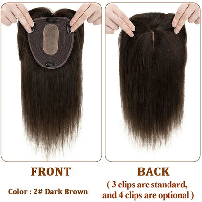 Silk Top Base Clip-In Hair Topper for Women – Real Human Hair Extension, Thin & Breathable Hairpiece