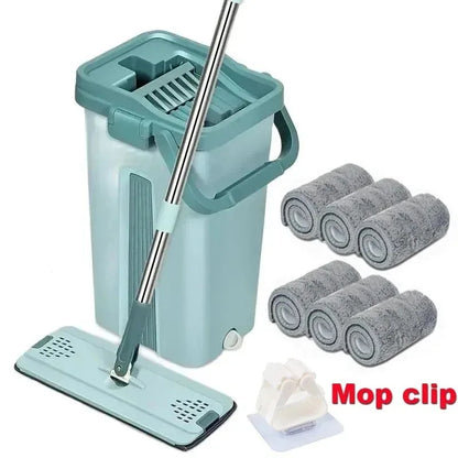 Hands-Free Squeeze Mop with Bucket | 360° Flat Mop Set for Wet & Dry Floor Cleaning | Sewage Separation Home Cleaning Tools