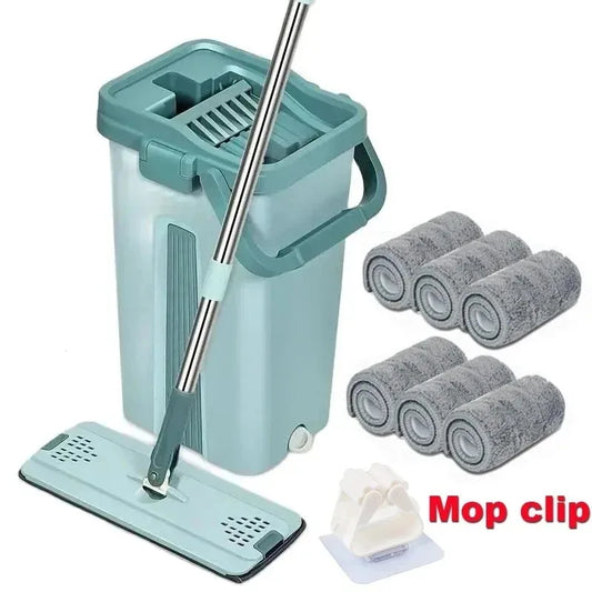 Hands-Free Squeeze Mop with Bucket | 360° Flat Mop Set for Wet & Dry Floor Cleaning | Sewage Separation Home Cleaning Tools