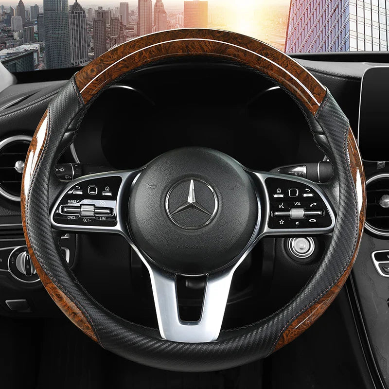 Peach Wood Grain Car Steering Wheel Cover — Non-Slip, Four Seasons, Fits 14.5-15" Wheels