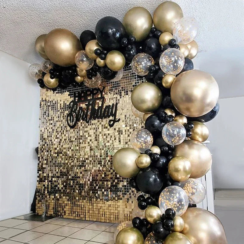 Black and Gold Balloon Garland Arch Kit - Confetti Latex Balloons for Happy 18th, 30th, 40th, 50th Birthday Party Decor and Adult Anniversaries