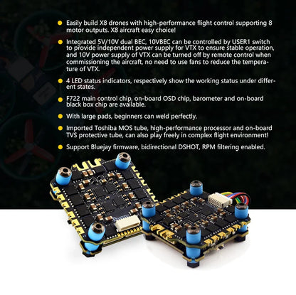 SoloGood F722 Flight Controller with ICM42688P & BLHELI_S 60A 4-in-1 ESC – 30.5x30.5mm 2-6S for FPV Freestyle Drone Parts
