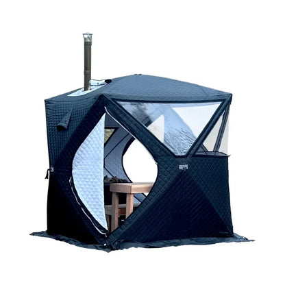 Outdoor 3-4 Person 4-Season Sauna House – Thickened Winter Ice Fishing Tent with Large Window & Chimney Mouth, Quick Open & Portable