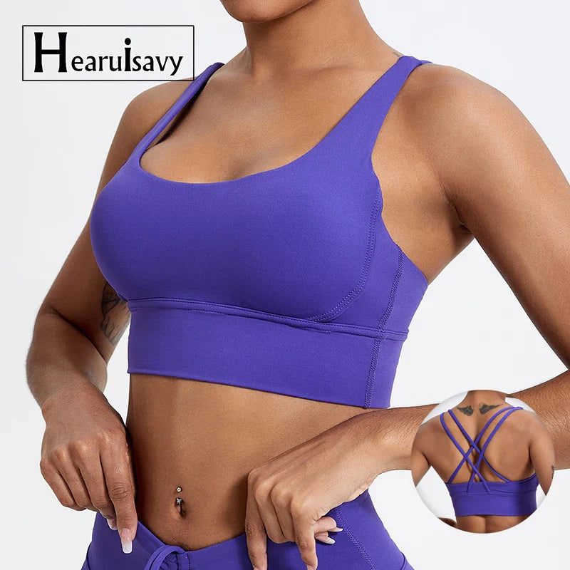 Push-Up Sports Bra for Women – Cross Back Yoga Crop Top, Shockproof Gym Fitness Bra for Running & Workout