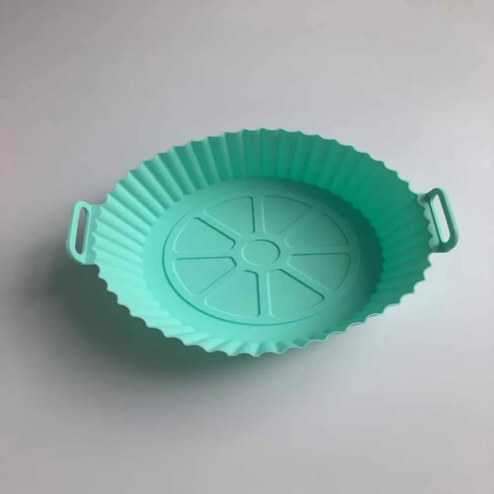 Air Fryer Silicone Baking Tray Mat - Circular, High-Temperature Resistant, Foldable Food-Grade Tray with Double Ear Handles