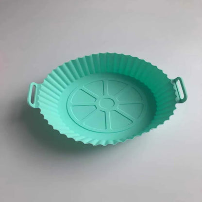 Air Fryer Silicone Baking Tray Mat - Circular, High-Temperature Resistant, Foldable Food-Grade Tray with Double Ear Handles